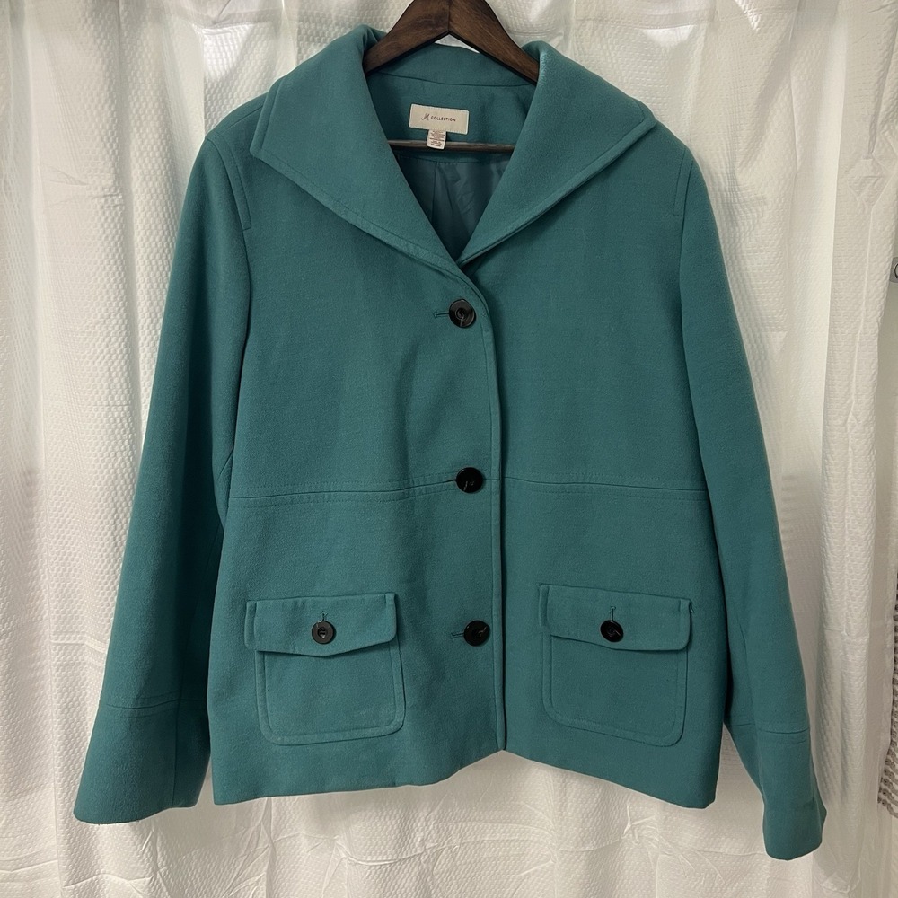JM Collection Teal‎ Colored Women's Heavy Button Down Coat With Pockets Size XL